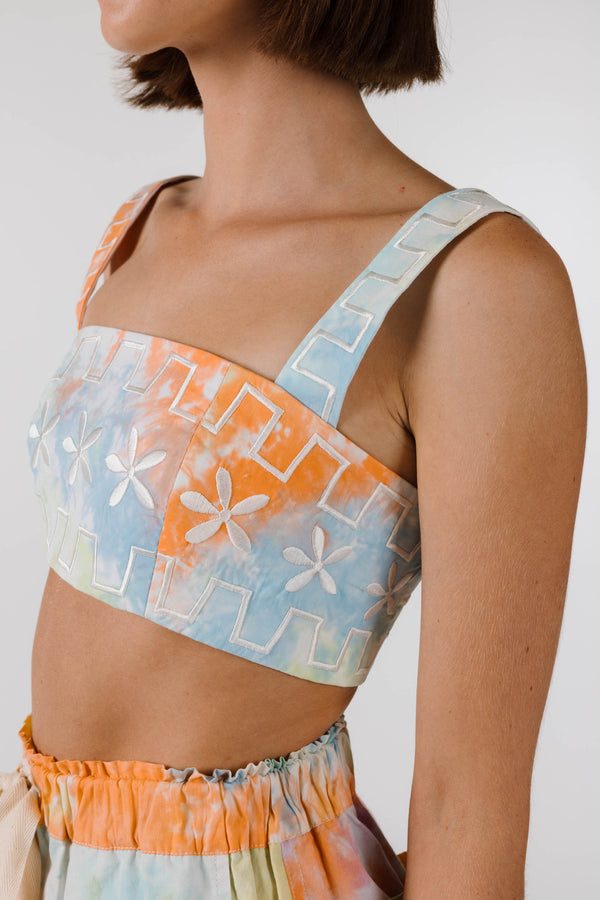 FLOWERS FOREVER EMBROIDERED CROP - Kaleidoscope Tie Dye