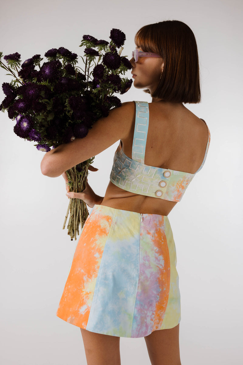 FLOWERS FOREVER EMBROIDERED CROP - Kaleidoscope Tie Dye