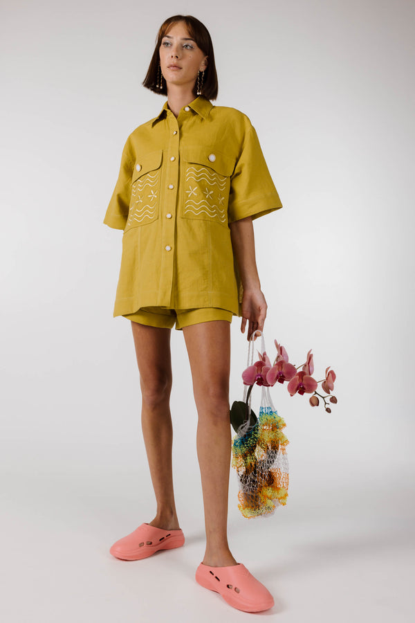 FLOWERS FOREVER EMBROIDERED SHIRT - Olive