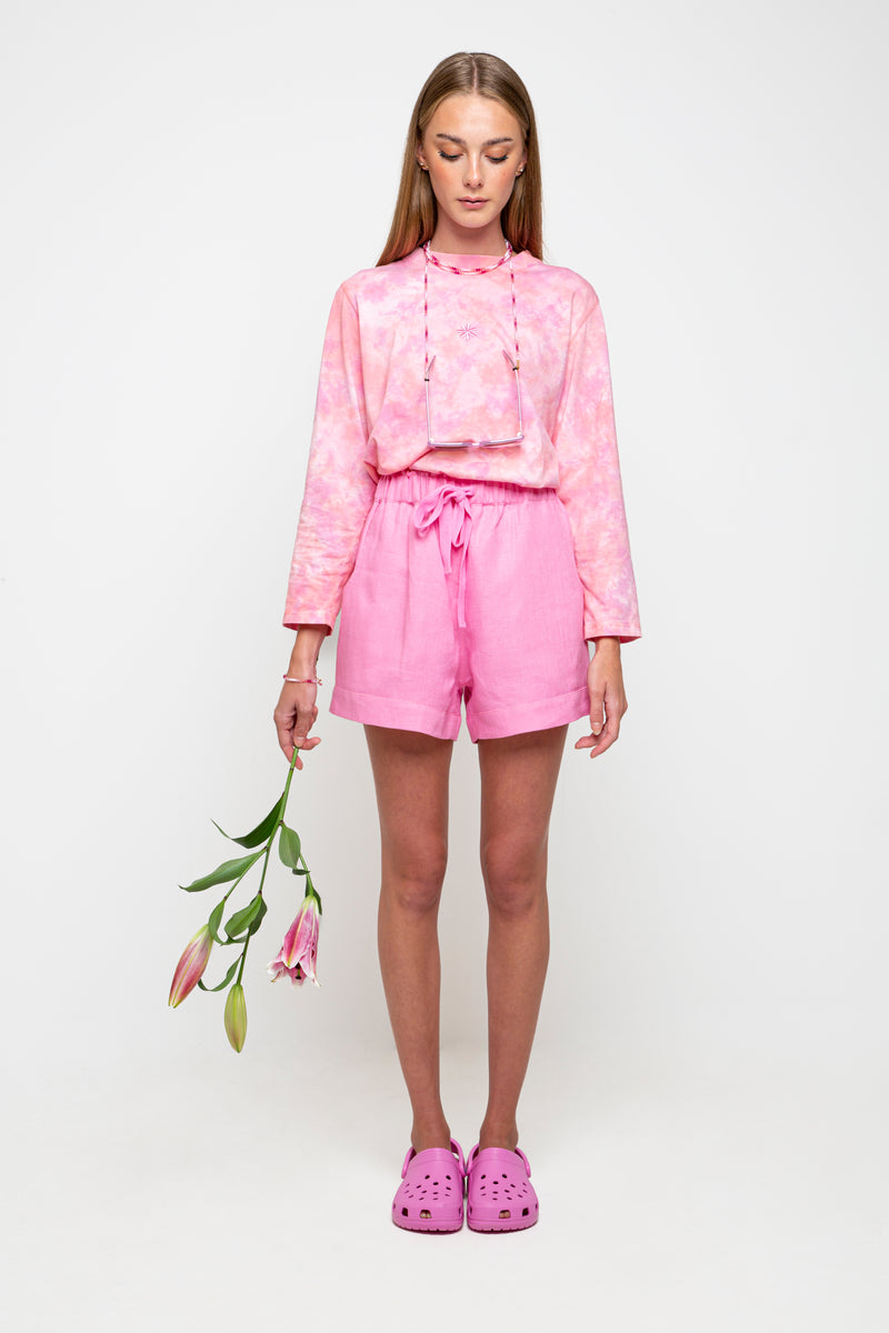FLOWERS FOREVER EMBROIDERED SHORT - TAFFY PINK