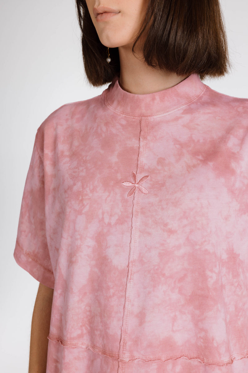 LE FLEUR ORGANIC COTTON TIE DYE SHIRT DRESS - CARNATION