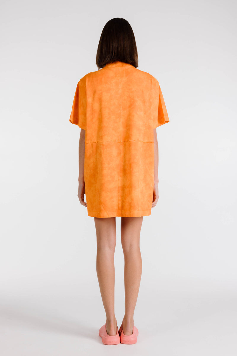 LE FLEUR ORGANIC COTTON TIE DYE SHIRT DRESS - TANGERINE