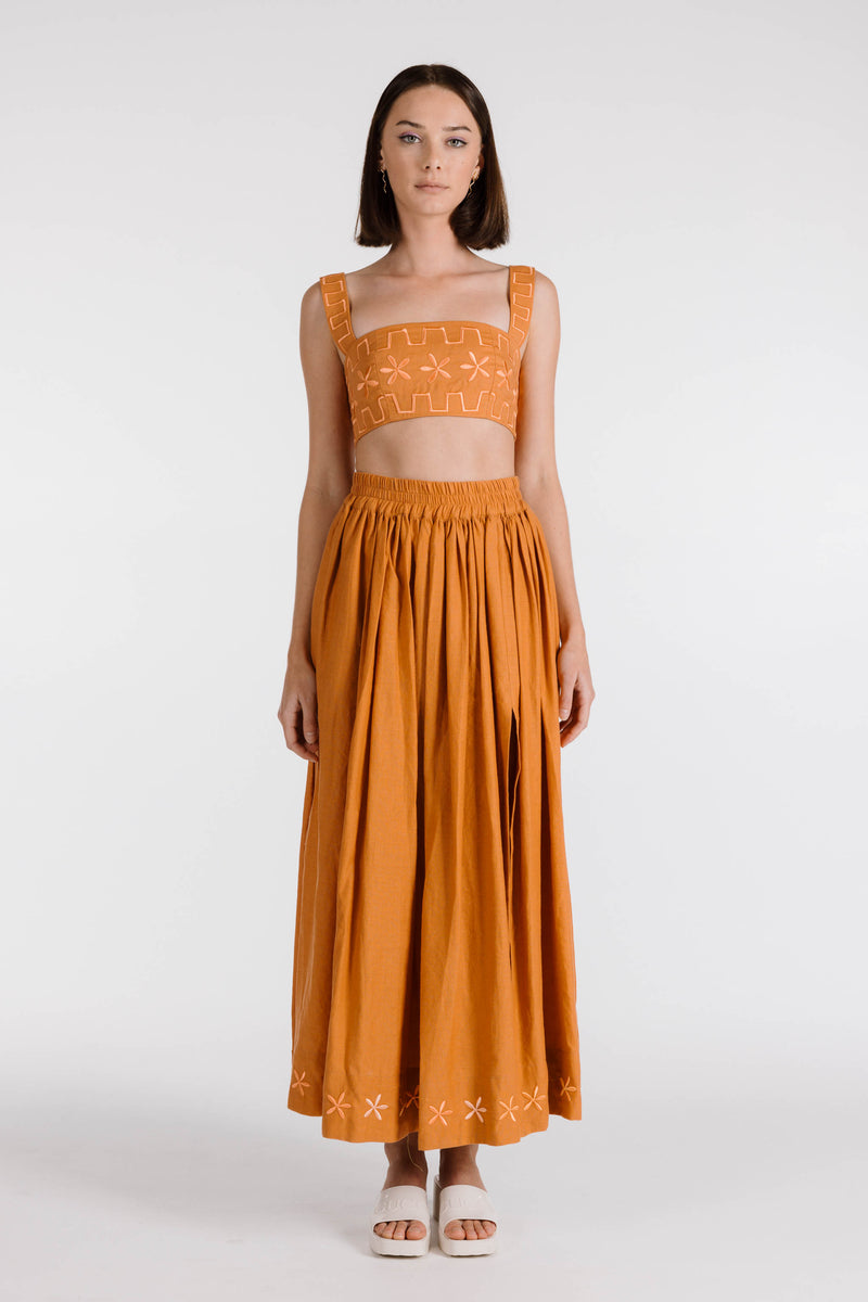 FLOWERS FOREVER EMBROIDERED CROP - TERRACOTTA
