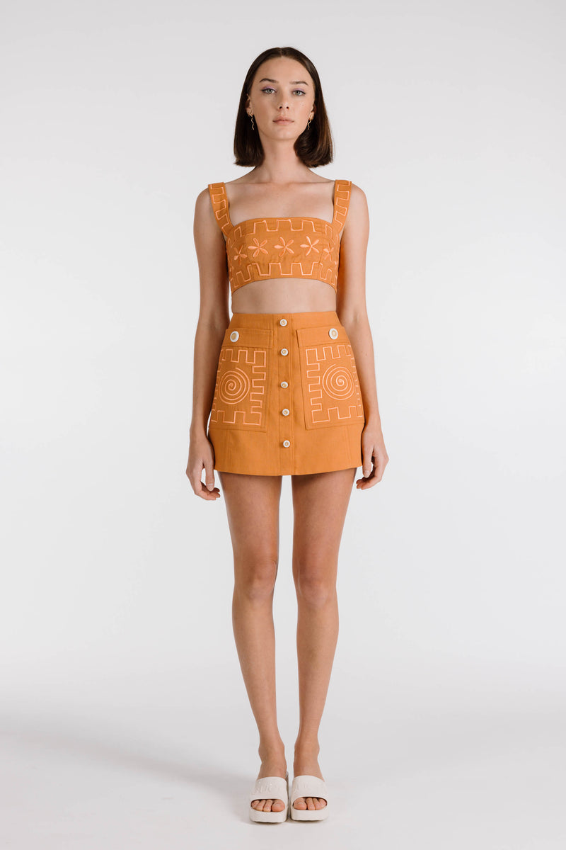 FLOWERS FOREVER EMBROIDERED CROP - TERRACOTTA