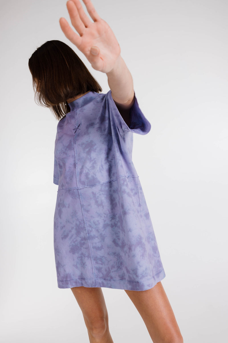 LE FLEUR ORGANIC COTTON TIE DYE SHIRT DRESS - GRAPE