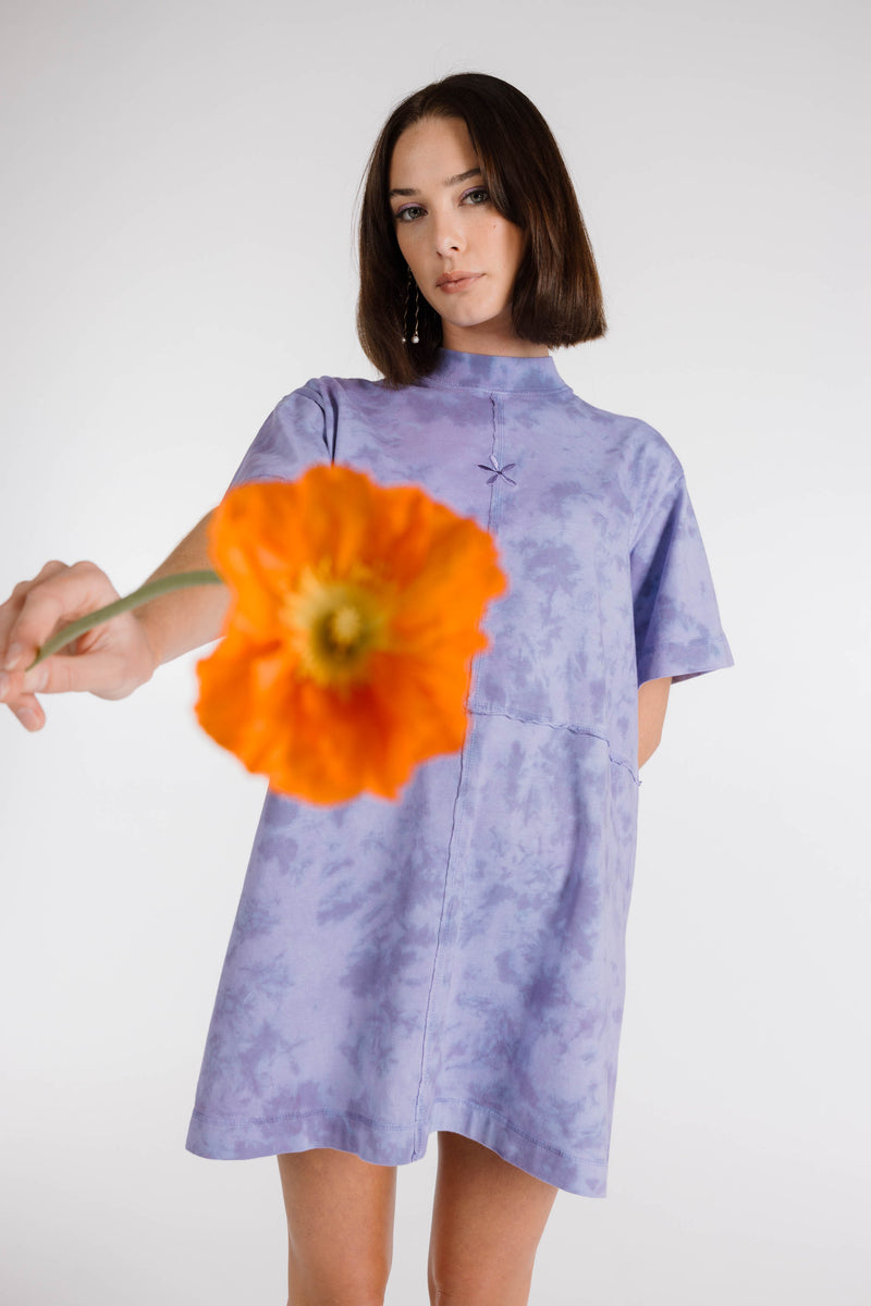 LE FLEUR ORGANIC COTTON TIE DYE SHIRT DRESS - GRAPE