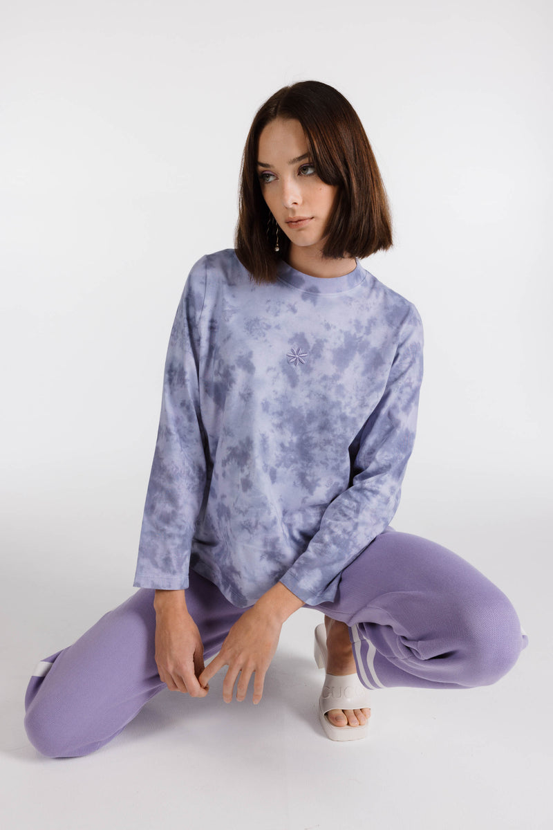 LE FLEUR ORGANIC COTTON TIE DYE LONG SLEEVE SHIRT - HYACINTH