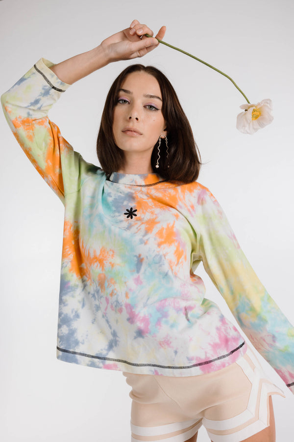 LE FLEUR ORGANIC COTTON TIE DYE LONG SLEEVE SHIRT - RAINBOW