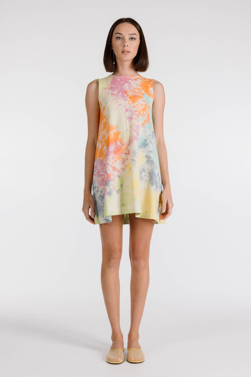 LE FLEUR ORGANIC COTTON TIE DYE SHIFT DRESS - RAINBOW