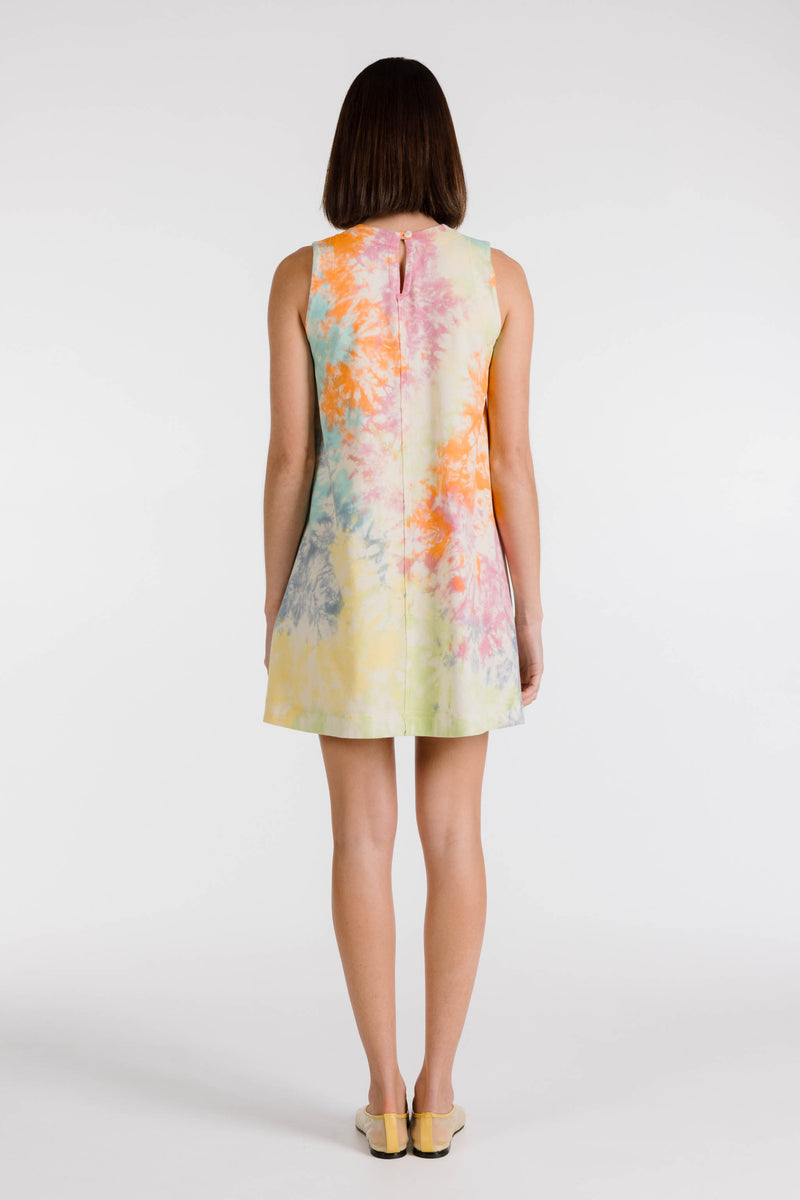 LE FLEUR ORGANIC COTTON TIE DYE SHIFT DRESS - RAINBOW