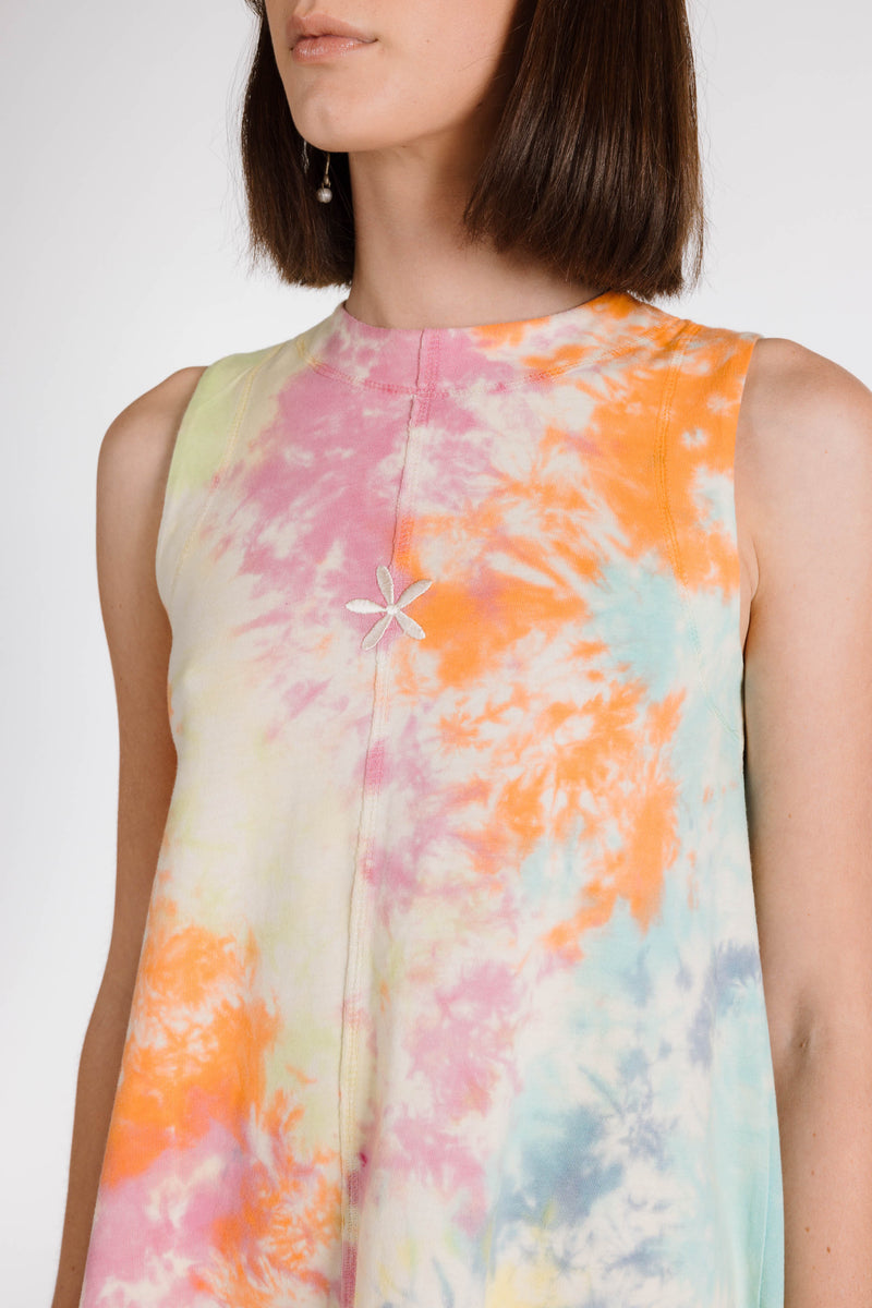 LE FLEUR ORGANIC COTTON TIE DYE SHIFT DRESS - RAINBOW