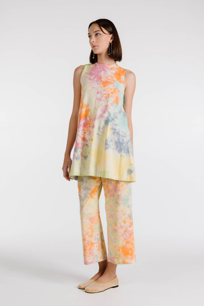 LE FLEUR ORGANIC COTTON TIE DYE SHIFT DRESS - RAINBOW