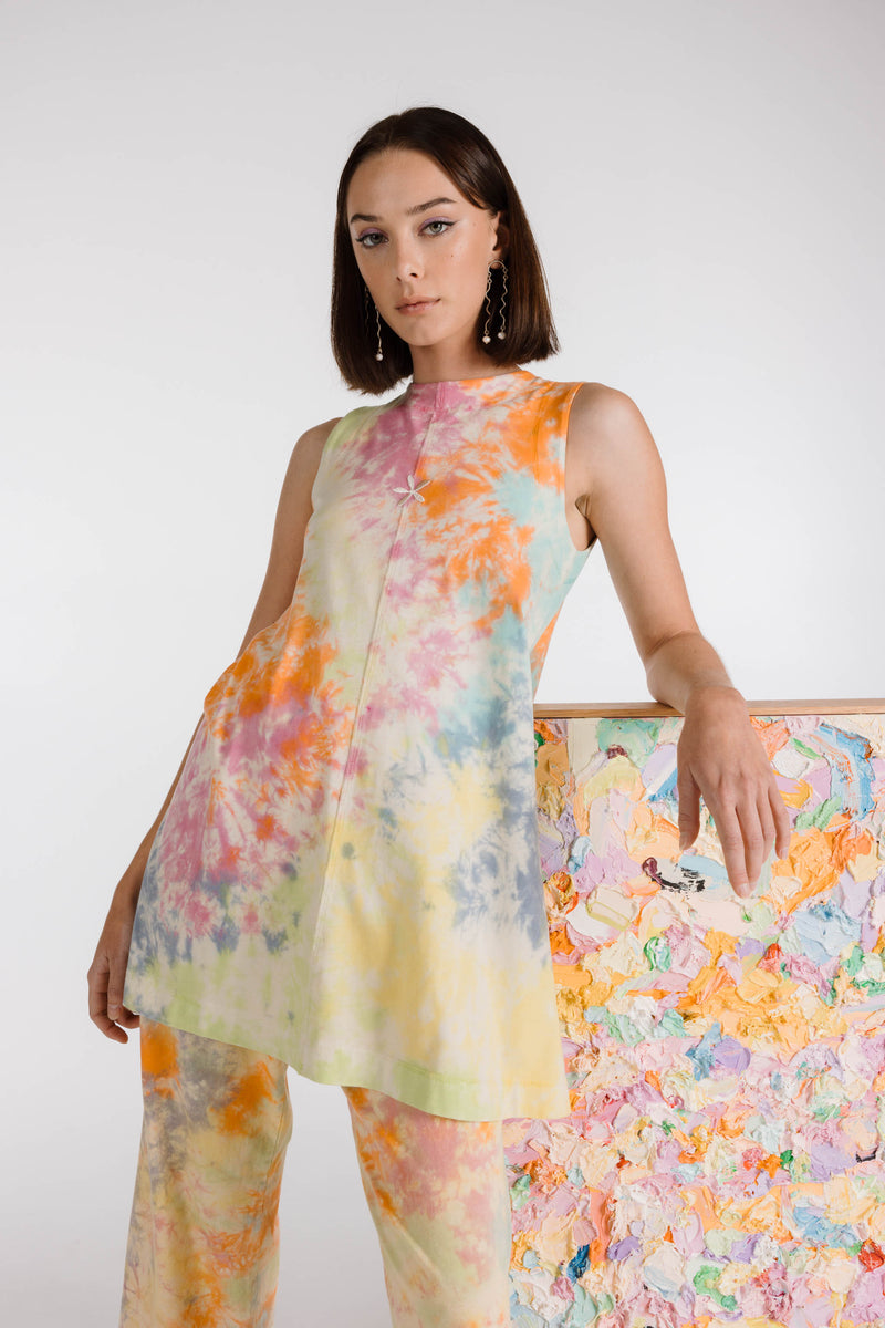 LE FLEUR ORGANIC COTTON TIE DYE SHIFT DRESS - RAINBOW