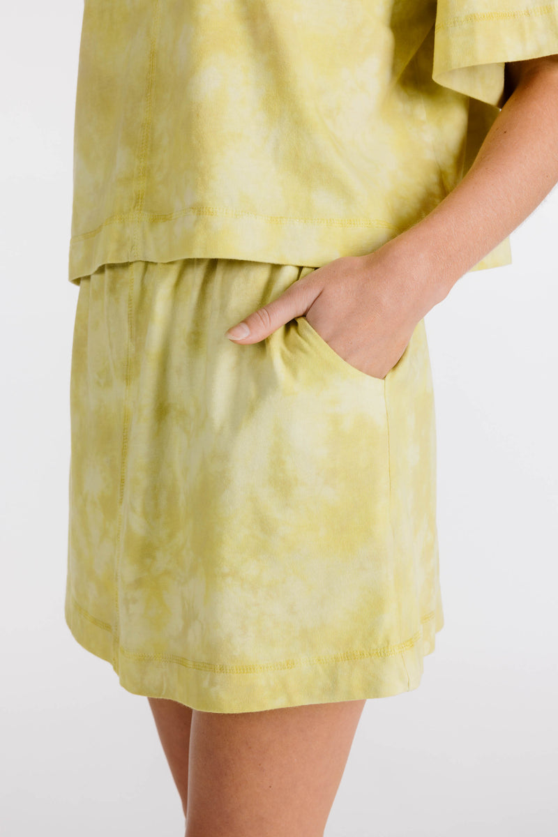 LE FLEUR ORGANIC COTTON TIE DYE MINI SKIRT - LIMONCELLO