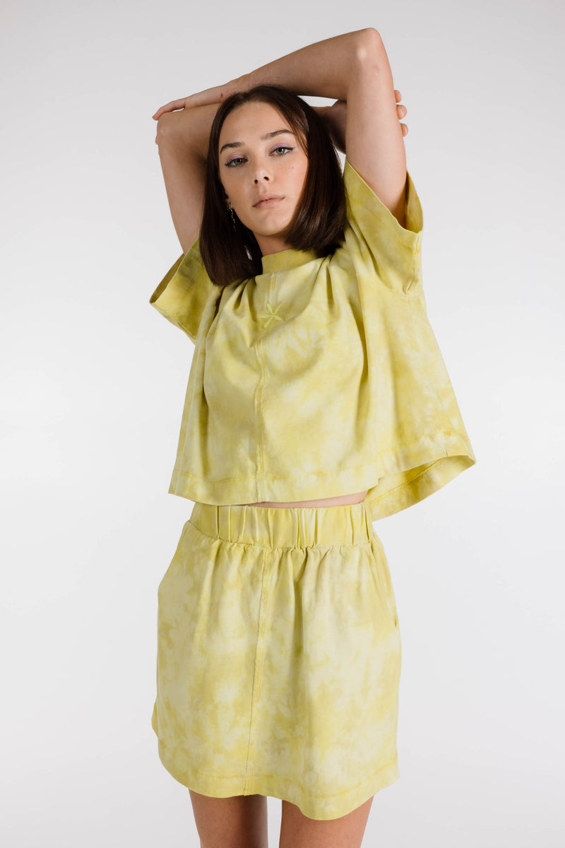 LE FLEUR ORGANIC COTTON TIE DYE BOXY CROP - LIMONCELLO