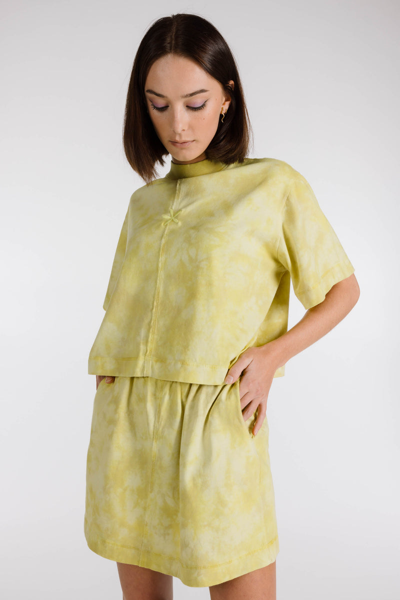 LE FLEUR ORGANIC COTTON TIE DYE MINI SKIRT - LIMONCELLO