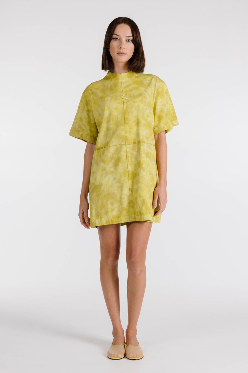 LE FLEUR ORGANIC COTTON TIE DYE SHIRT DRESS - MUSTARD