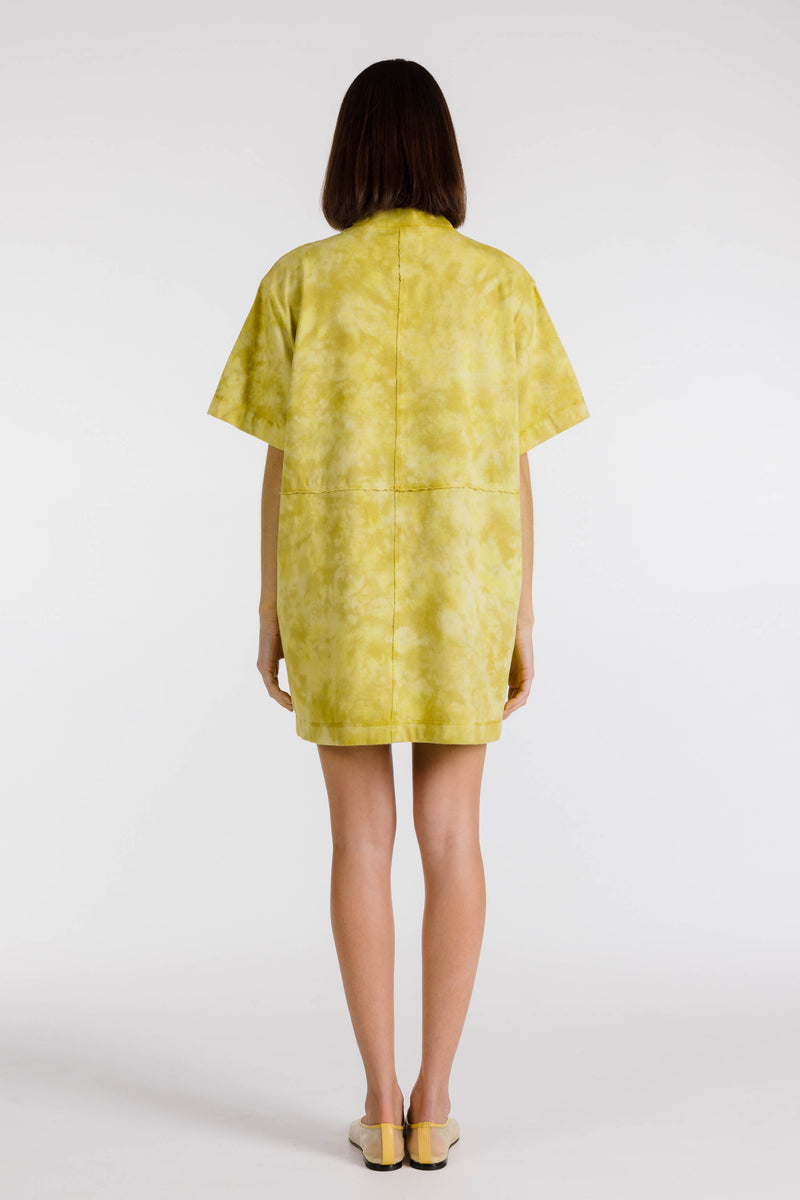 LE FLEUR ORGANIC COTTON TIE DYE SHIRT DRESS - MUSTARD