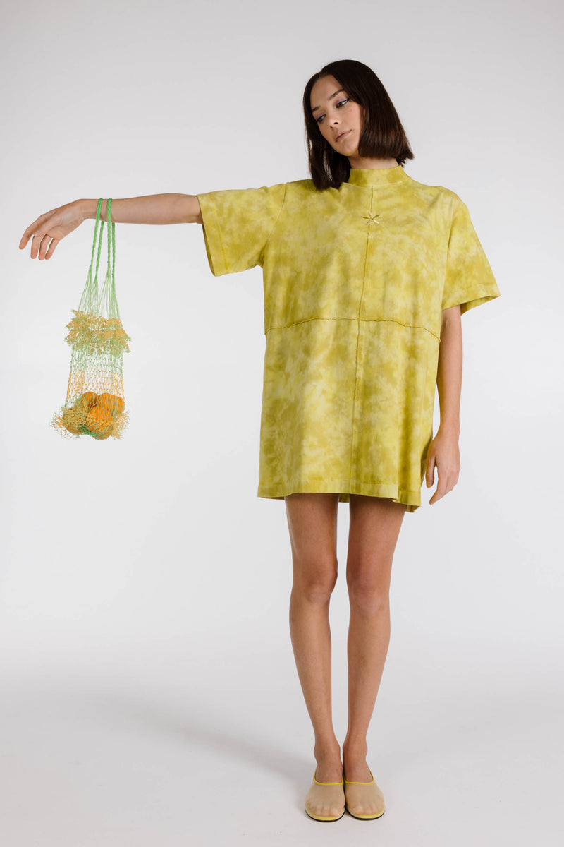 LE FLEUR ORGANIC COTTON TIE DYE SHIRT DRESS - MUSTARD