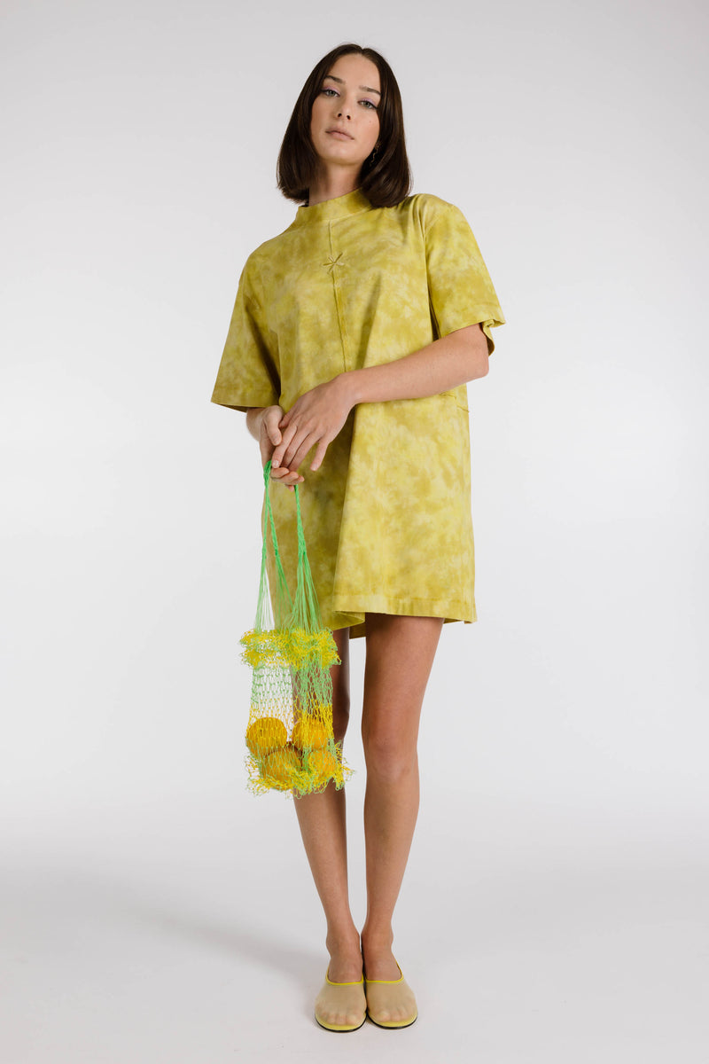 LE FLEUR ORGANIC COTTON TIE DYE SHIRT DRESS - MUSTARD