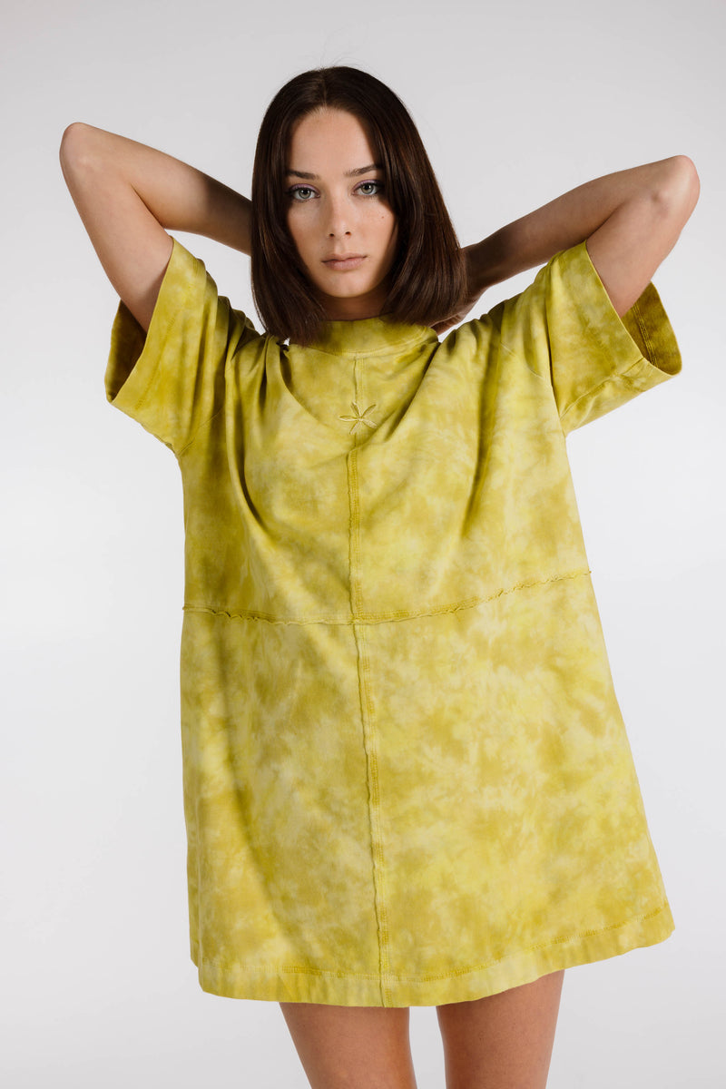 LE FLEUR ORGANIC COTTON TIE DYE SHIRT DRESS - MUSTARD