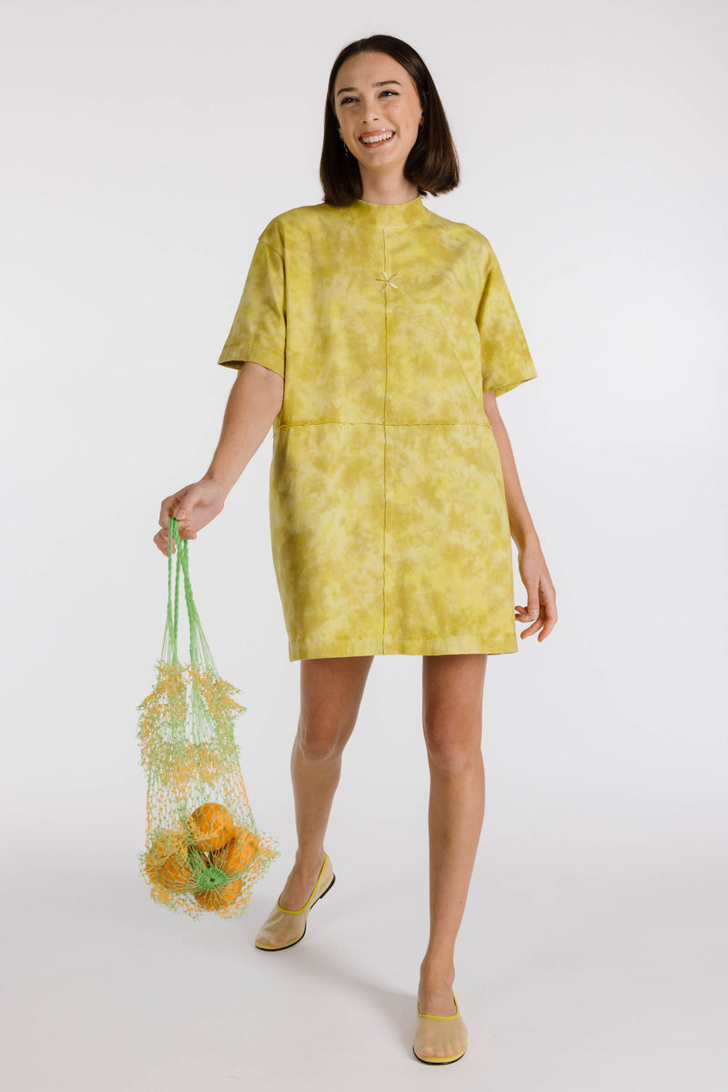 LE FLEUR ORGANIC COTTON TIE DYE SHIRT DRESS - MUSTARD