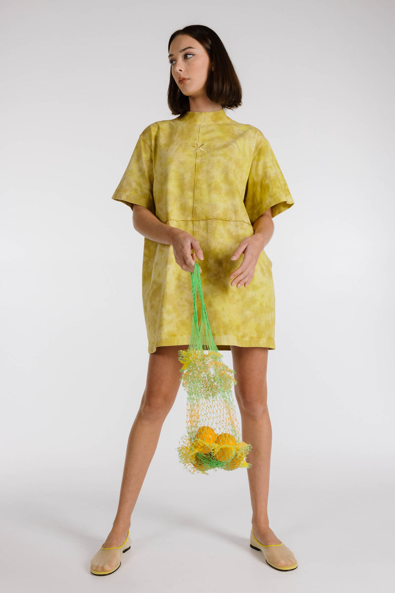 LE FLEUR ORGANIC COTTON TIE DYE SHIRT DRESS - MUSTARD