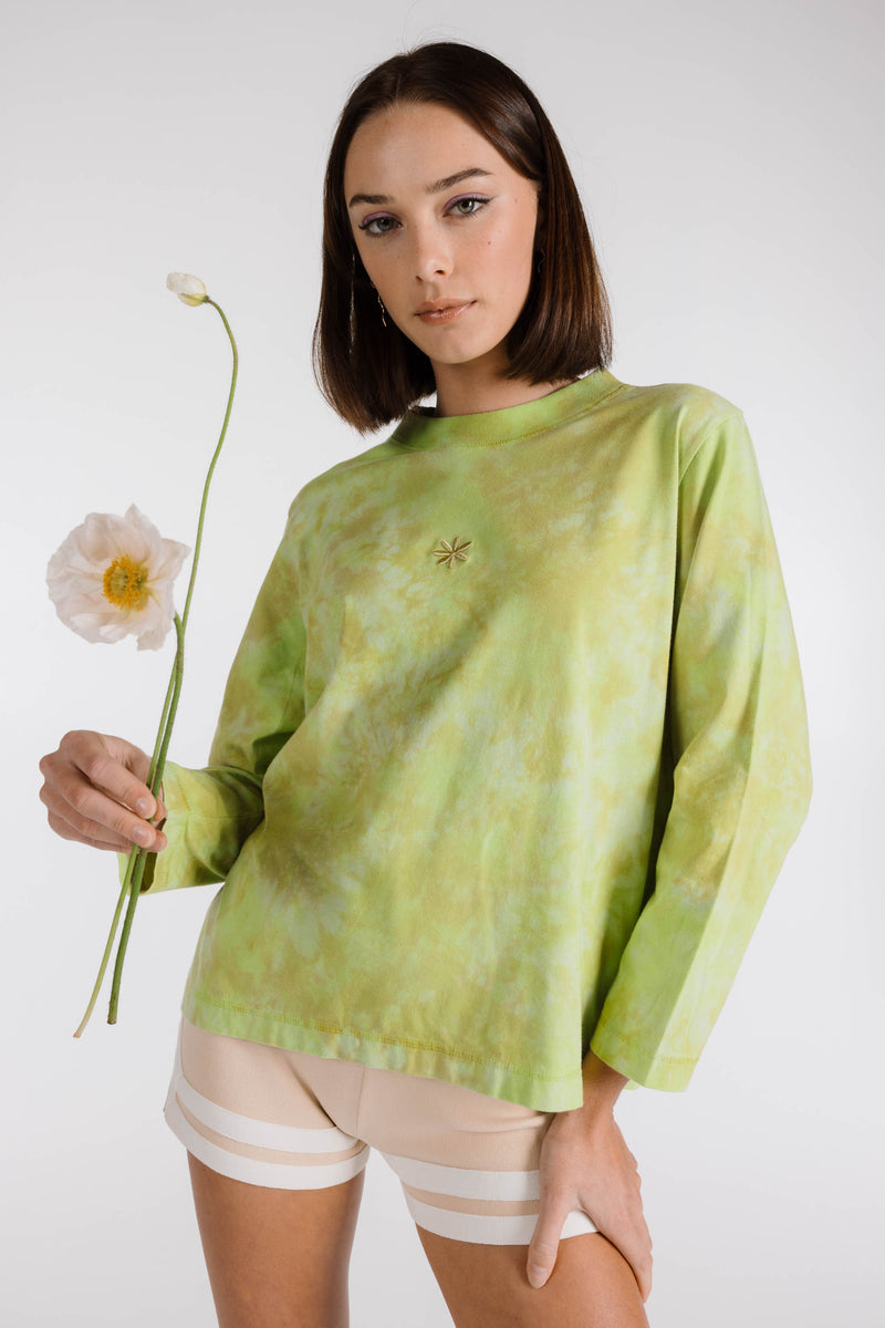 LE FLEUR ORGANIC COTTON TIE DYE LONG SLEEVE SHIRT - KIWI