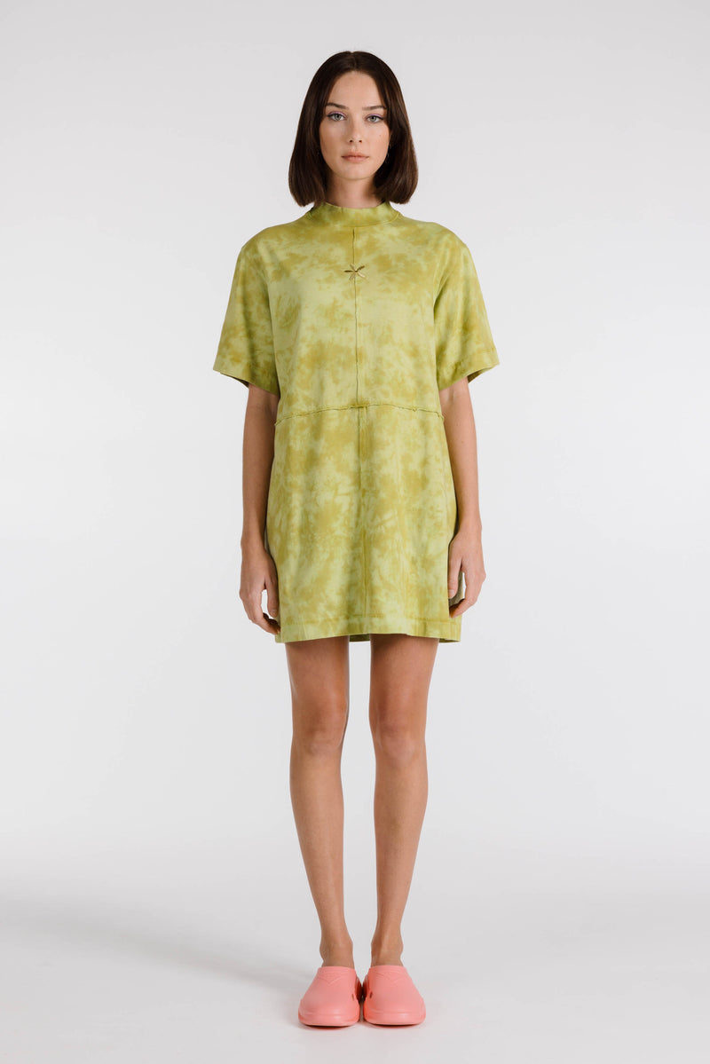 LE FLEUR ORGANIC COTTON TIE DYE SHIRT DRESS - OLIVE