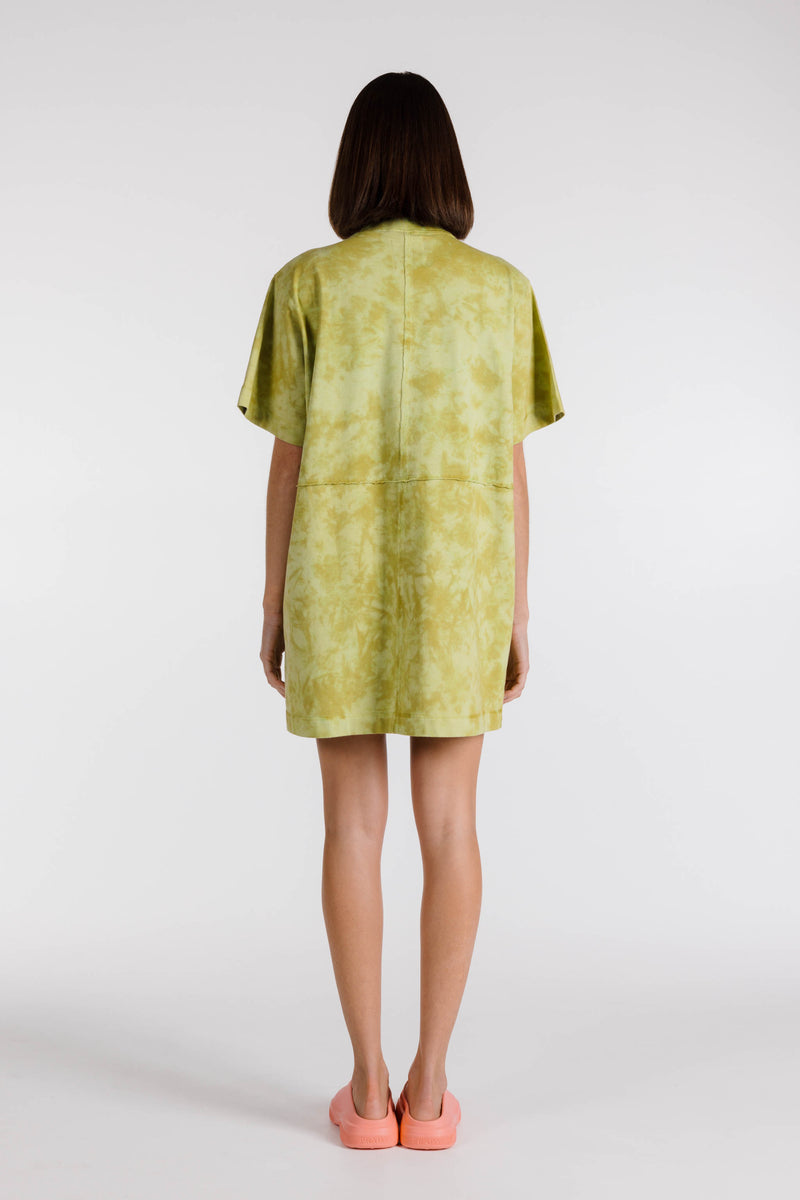 LE FLEUR ORGANIC COTTON TIE DYE SHIRT DRESS - OLIVE