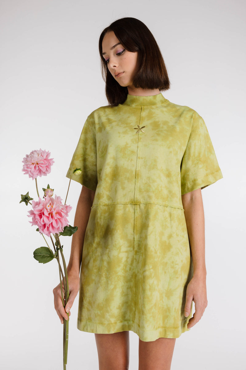 LE FLEUR ORGANIC COTTON TIE DYE SHIRT DRESS - OLIVE