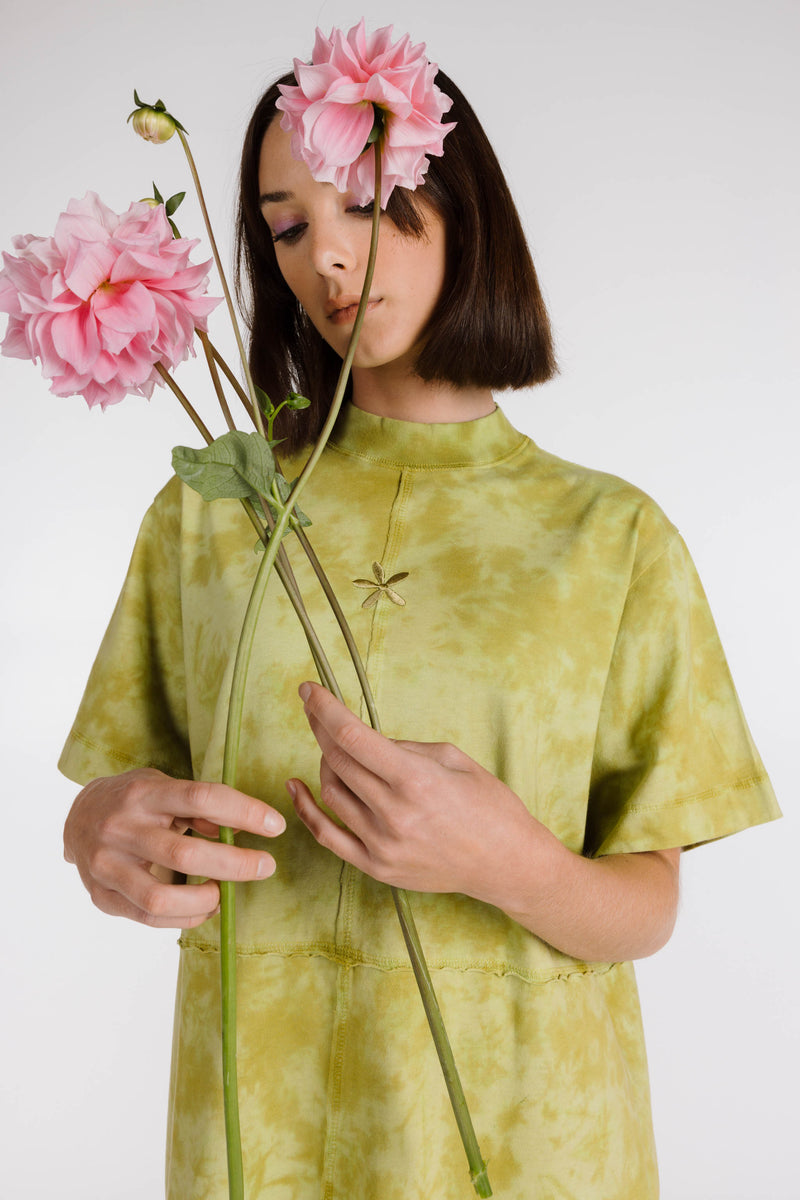 LE FLEUR ORGANIC COTTON TIE DYE SHIRT DRESS - OLIVE