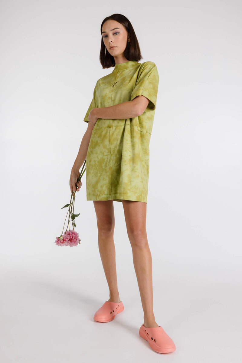 LE FLEUR ORGANIC COTTON TIE DYE SHIRT DRESS - OLIVE