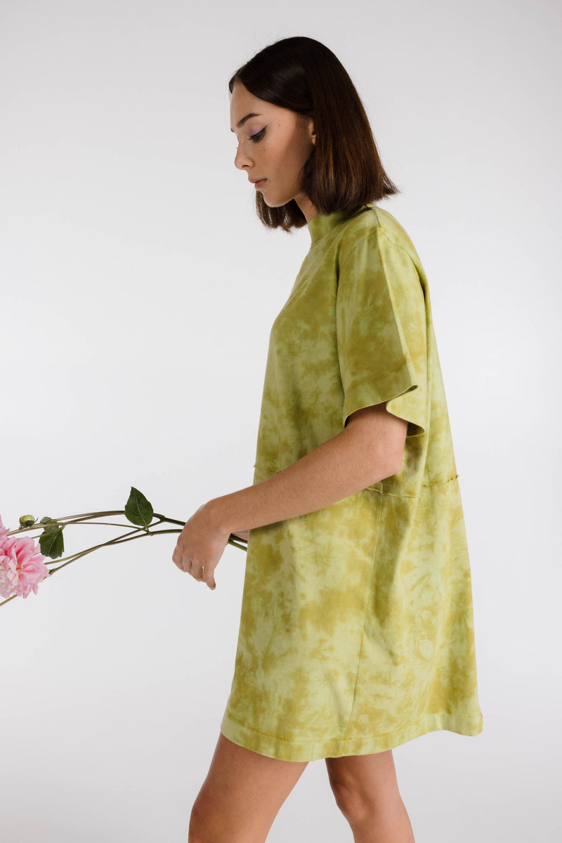 LE FLEUR ORGANIC COTTON TIE DYE SHIRT DRESS - OLIVE