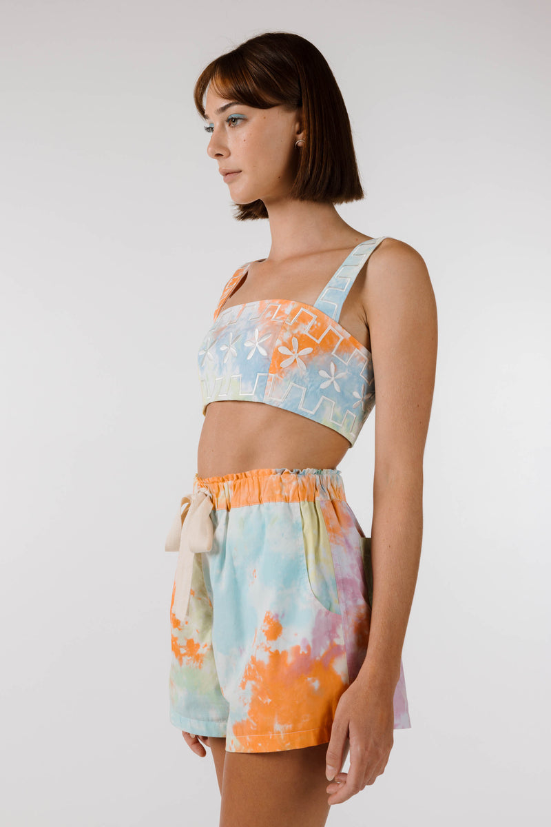 KALEIDOSCOPE FLOWER EMBROIDERED SHORT - Kaleidoscope Tie Dye