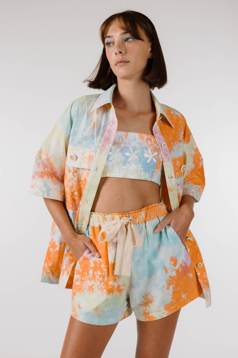 KALEIDOSCOPE FLOWER EMBROIDERED SHORT - Kaleidoscope Tie Dye