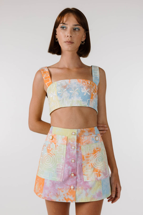 FLOWERS FOREVER EMBROIDERED CROP - Kaleidoscope Tie Dye