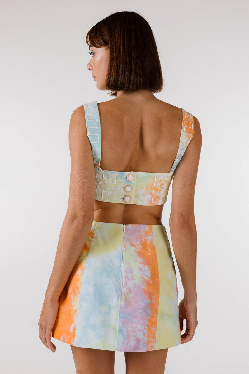 SWIRLY SQUARE EMBROIDERED POCKET SKIRT ~ Kaleidoscope Tie Dye