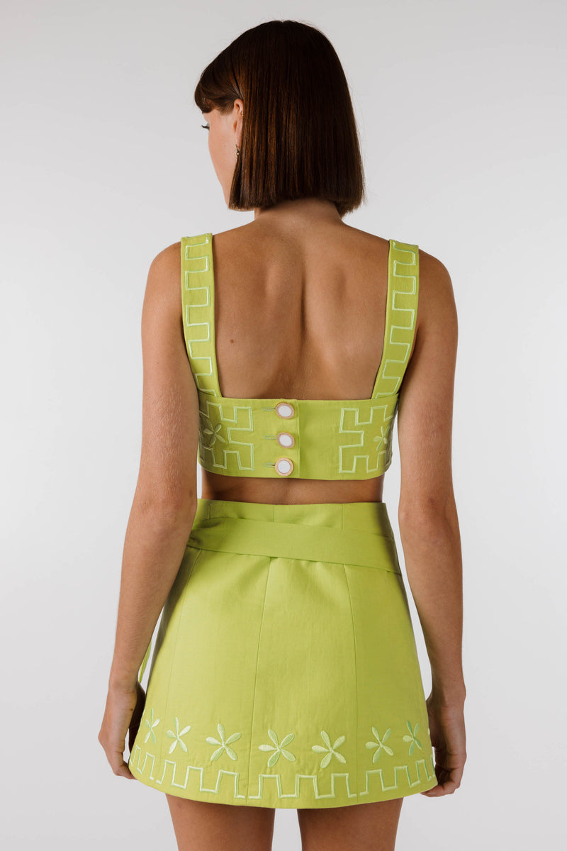 FLOWERS FOREVER EMBROIDERED WRAP SKIRT - Lime
