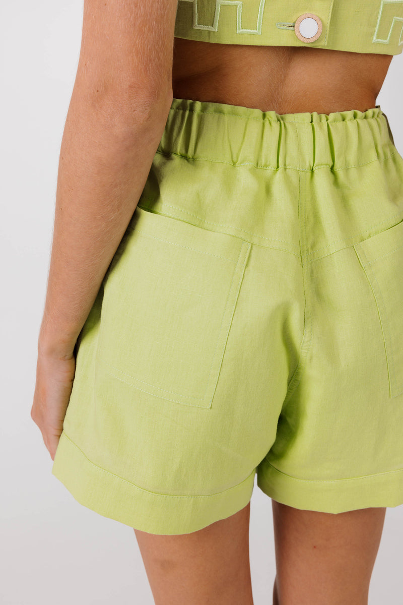 PRE ORDER ~ NOVEMBER | FLOWERS FOREVER EMBROIDERED SHORT - Lime