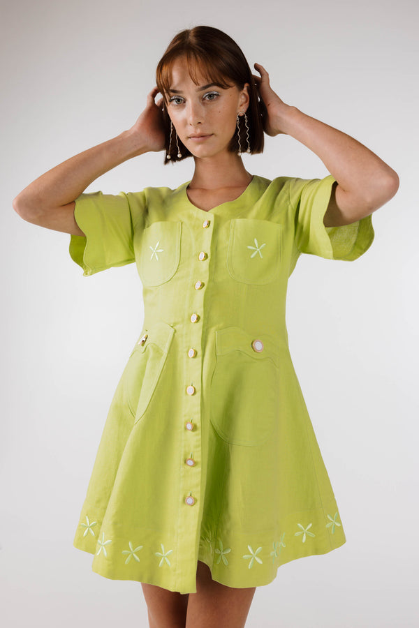 MADE TO ORDER ORDER | NEW WAVE MINI DRESS - Lime / Magnolia