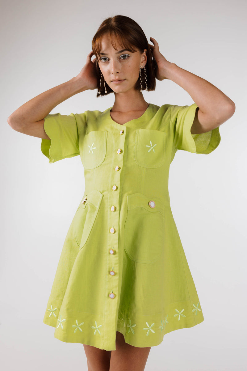 PRE ORDER ~ DECEMBER | NEW WAVE MINI DRESS - Lime