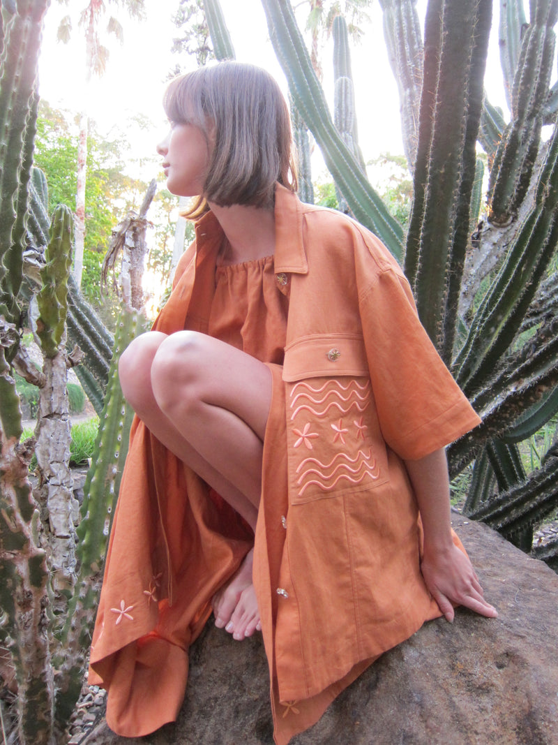 FLOWERS FOREVER EMBROIDERED SHIRT - TERRACOTTA