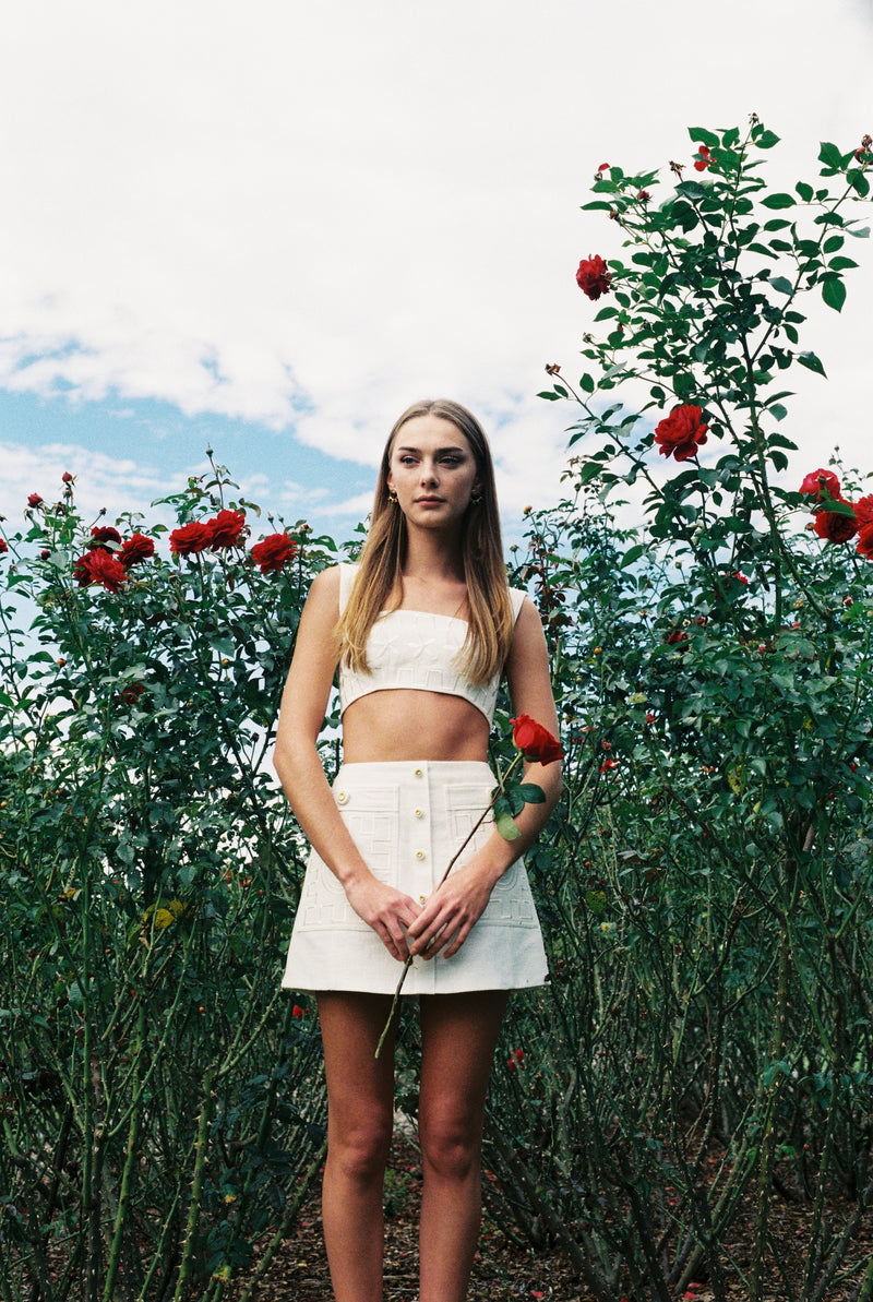 SWIRLY SQUARE EMBROIDERED SKIRT - MAGNOLIA