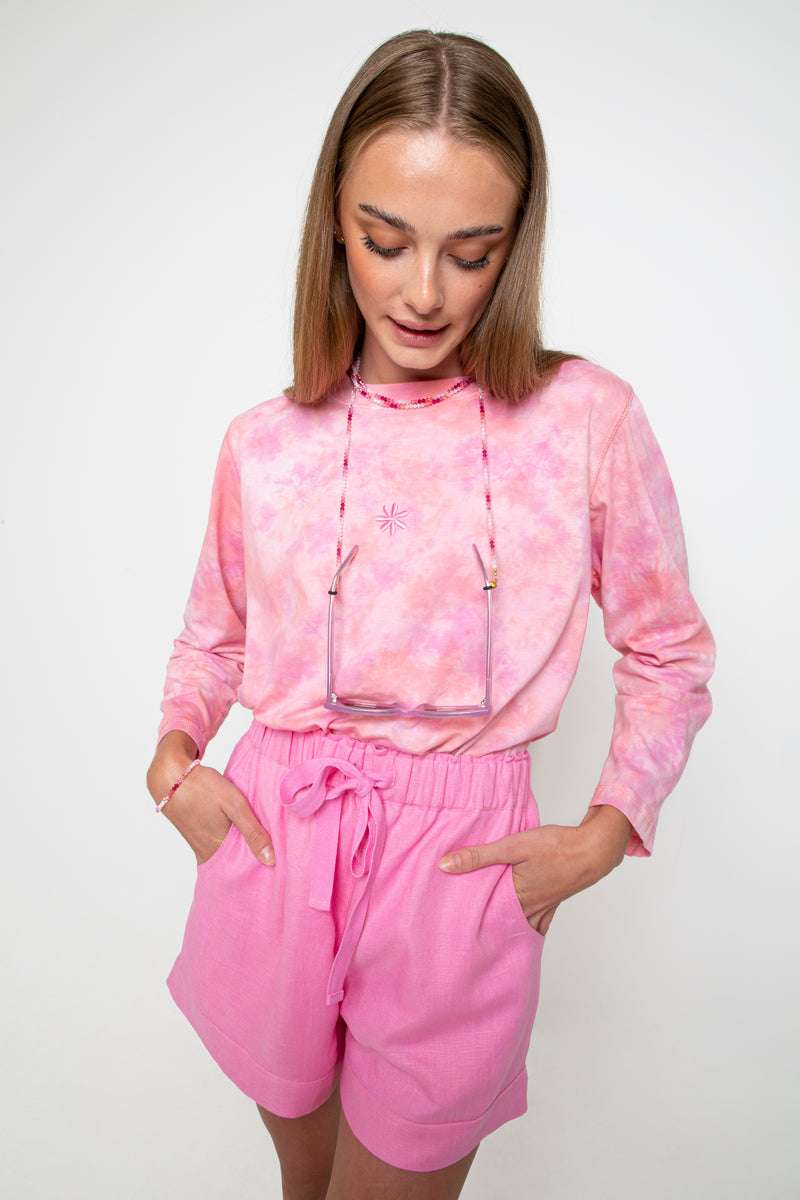 FLOWERS FOREVER EMBROIDERED SHORT - TAFFY PINK