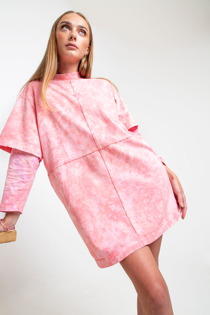 ROSIE TIE DYE SHIRT DRESS - ROSE