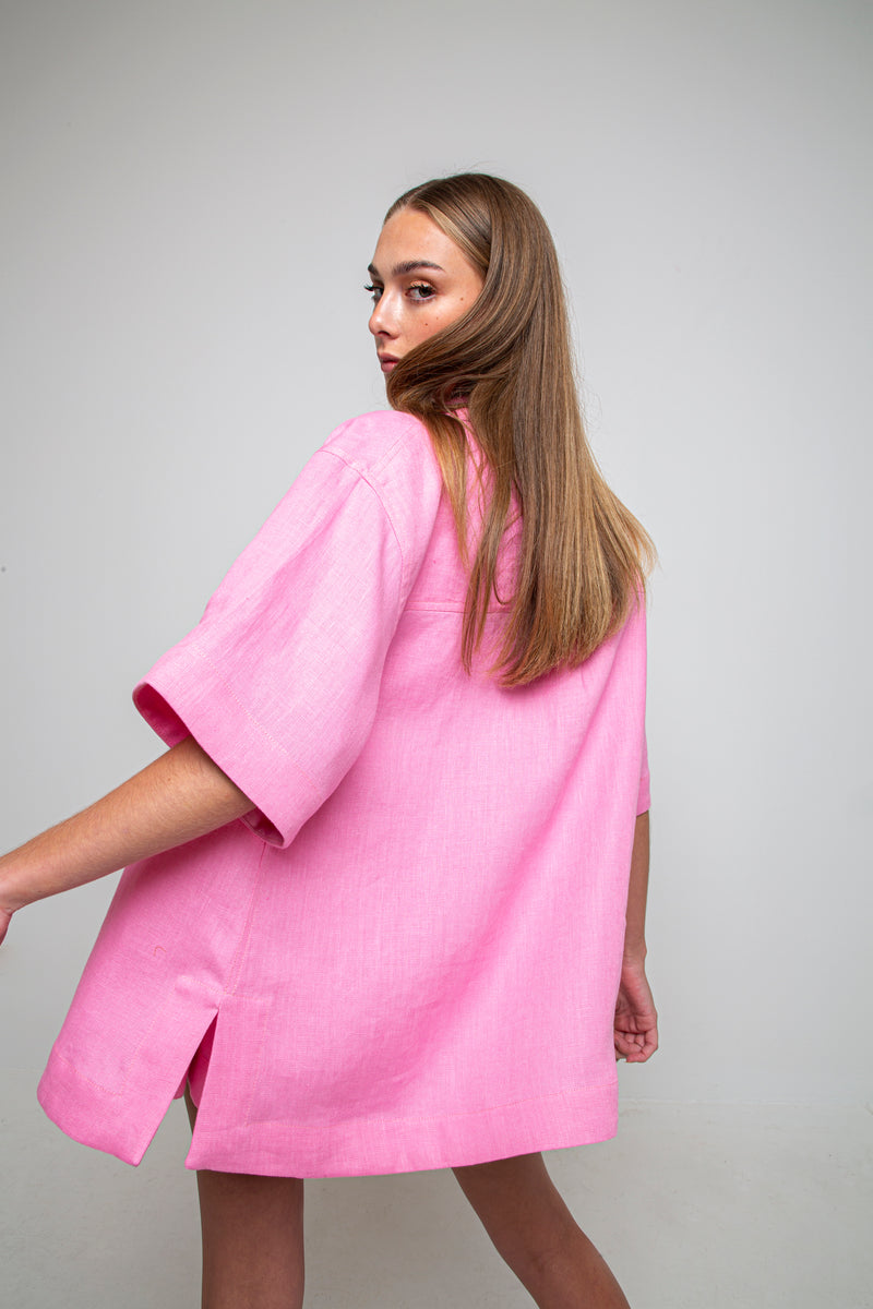 FLOWERS FOREVER EMBROIDERED SHIRT - TAFFY PINK