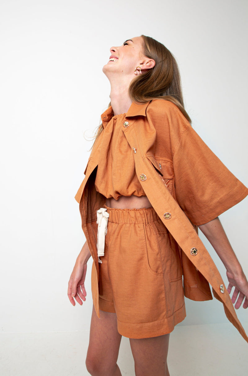 FLOWERS FOREVER EMBROIDERED SHORT - TERRACOTTA