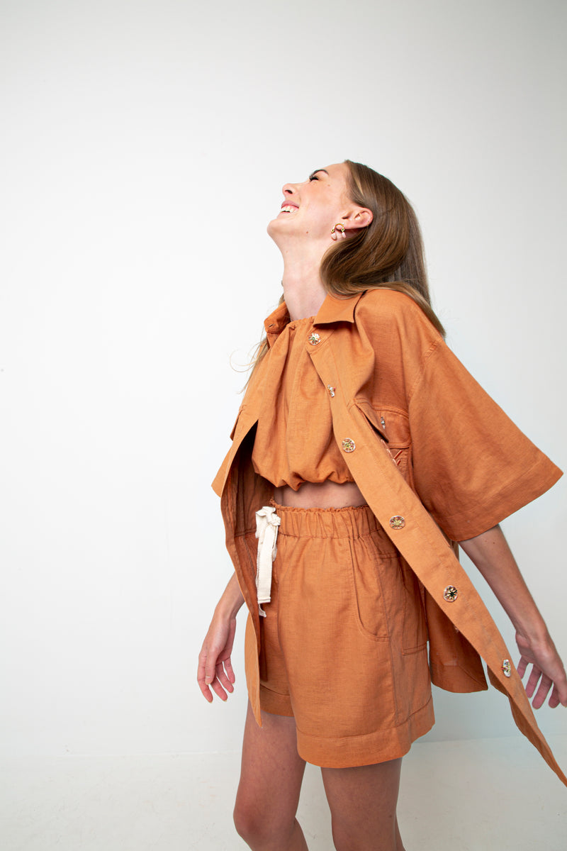 FLOWERS FOREVER EMBROIDERED SHIRT - TERRACOTTA