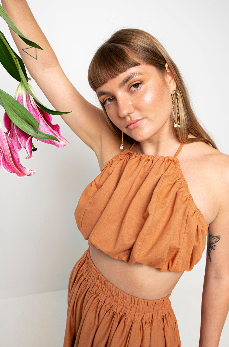 FLOWERS FOREVER BUBBLE TIE TOP - TERRACOTTA